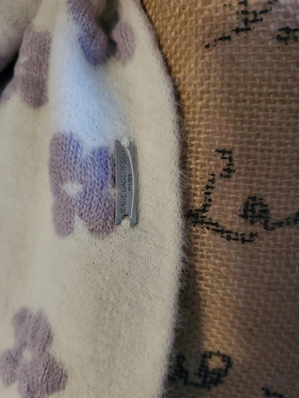 Karl Lagerfeld Lilac And Off-White Reversible Floral Infinity Scarf